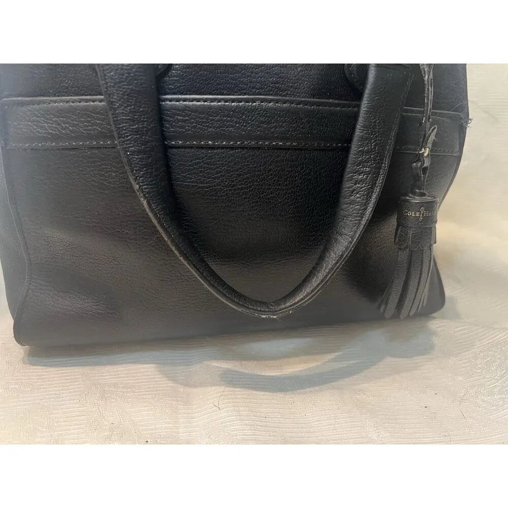Cole Haan Berkley Satchel Handbag Black Leather Lined‎ Zip Pockets Double Handle